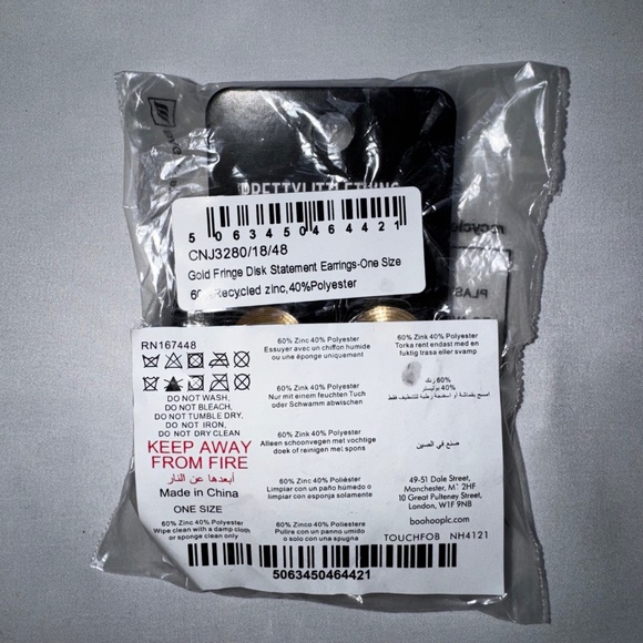 1207 NWT PrettyLittleThing Gold Fringe Disk Statement Earrings - Picture 2 of 6